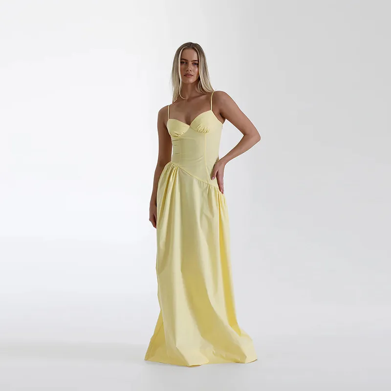 Women's A- Line Skirt Elegant European And American Wind Streetwear Strap Sleeveless Solid Color Maxi Long Dress Casual Banquet Street display picture 9
