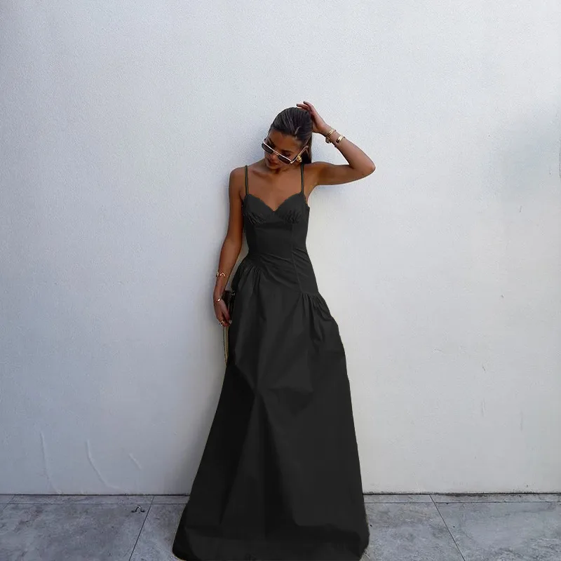 Women's A- Line Skirt Elegant European And American Wind Streetwear Strap Sleeveless Solid Color Maxi Long Dress Casual Banquet Street display picture 12