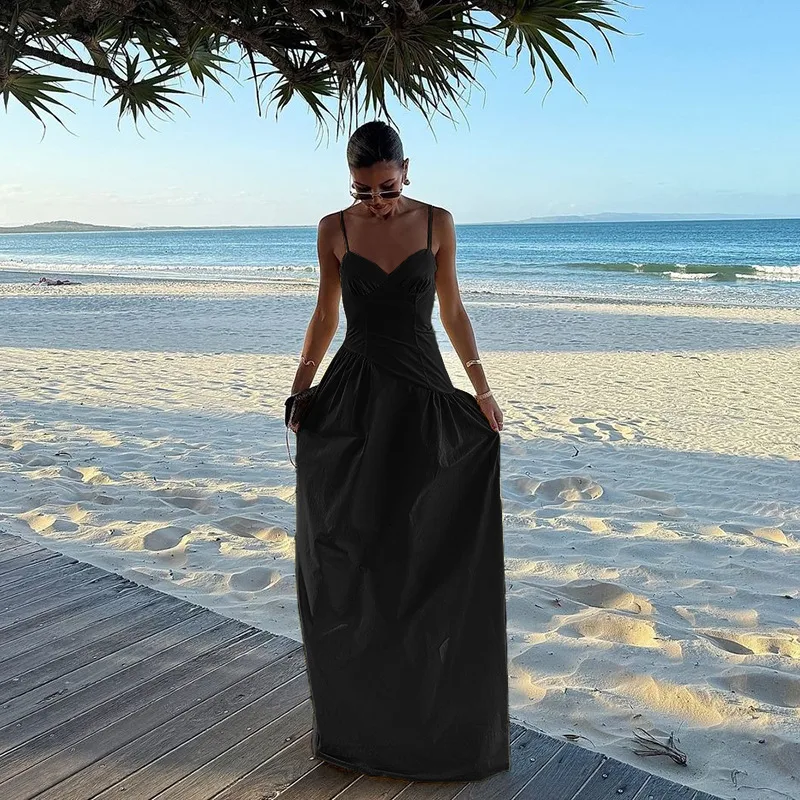 Women's A- Line Skirt Elegant European And American Wind Streetwear Strap Sleeveless Solid Color Maxi Long Dress Casual Banquet Street display picture 13
