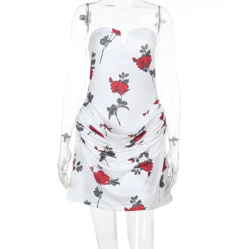 Women's One-Step Skirt Casual Elegant Strapless Sleeveless Flower Above Knee Holiday Banquet Daily display picture 13