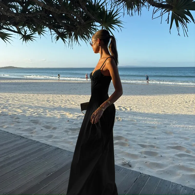 Women's A- Line Skirt Elegant European And American Wind Streetwear Strap Sleeveless Solid Color Maxi Long Dress Casual Banquet Street display picture 15