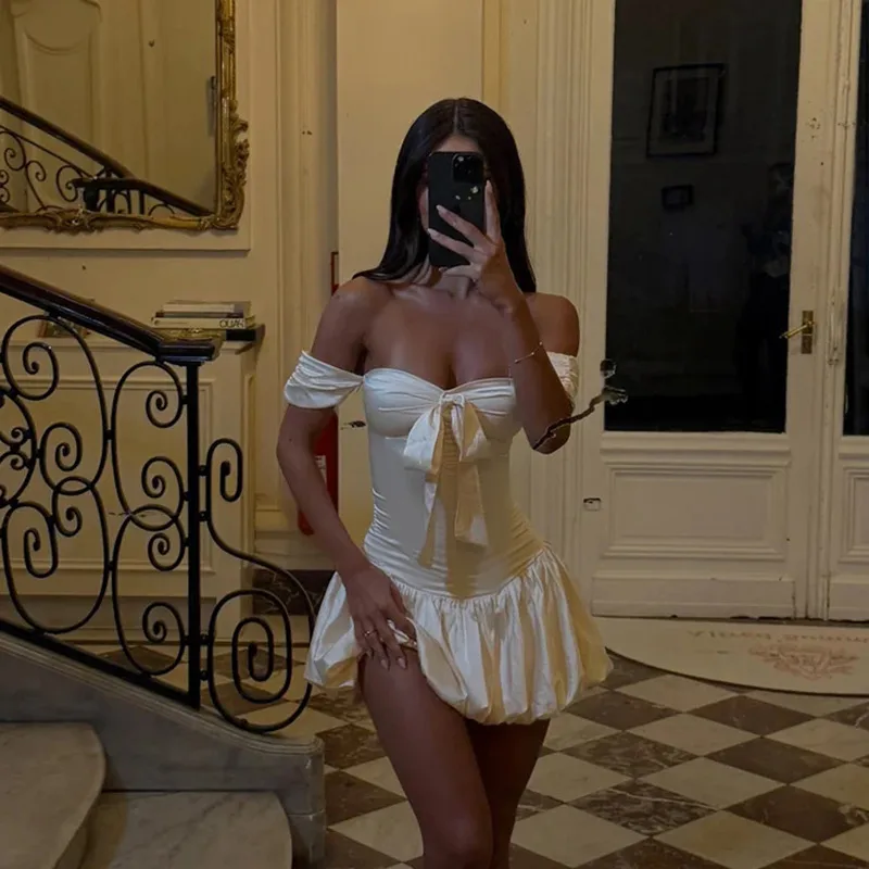 Women's A- Line Skirt Elegant European And American Wind Streetwear Strapless Pleated Sleeveless Solid Color Bow Knot Above Knee Casual Banquet Daily display picture 6