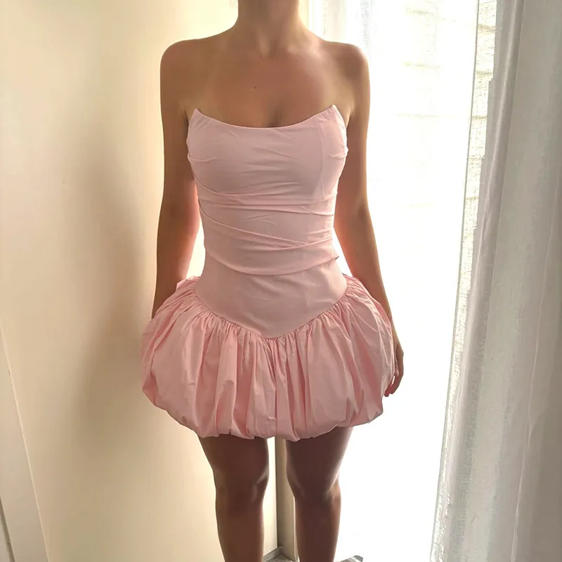 Women's A- Line Skirt European And American Wind Streetwear Strapless Sleeveless Solid Color Above Knee Banquet Daily display picture 3