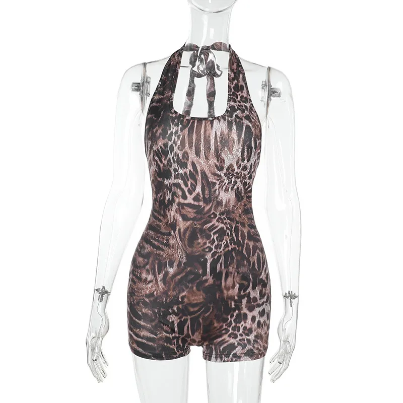 Women's Weekend Date Sexy Leopard Shorts Rompers display picture 12