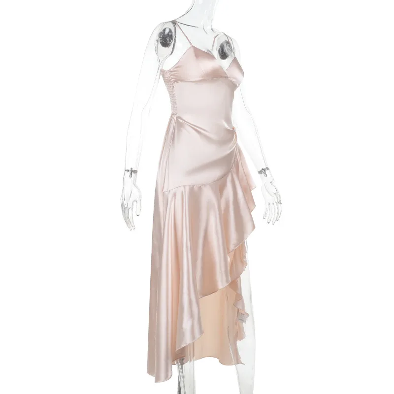 Women's Strap Dress Slit Dress Elegant Streetwear Strap Lettuce Trim Sleeveless Solid Color Maxi Long Dress Outdoor Beach display picture 17