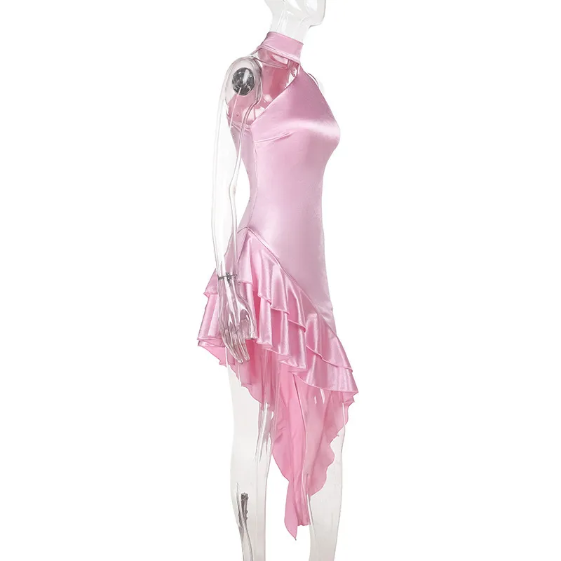 Women's Sheath Dress Satin Dress Elegant Oblique Collar Sleeveless Solid Color Asymmetrical Dress Casual Beach display picture 13
