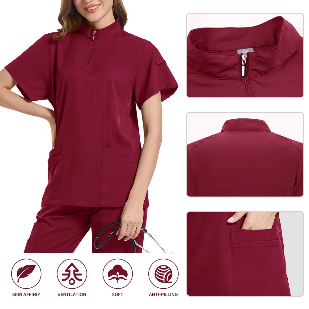 Sterile Operating Room Zipped Stand Collar Lab Coat Hand Washing Suit Straight-Leg Pants Solid Color Doctor Nurse Work Clothes display picture 4
