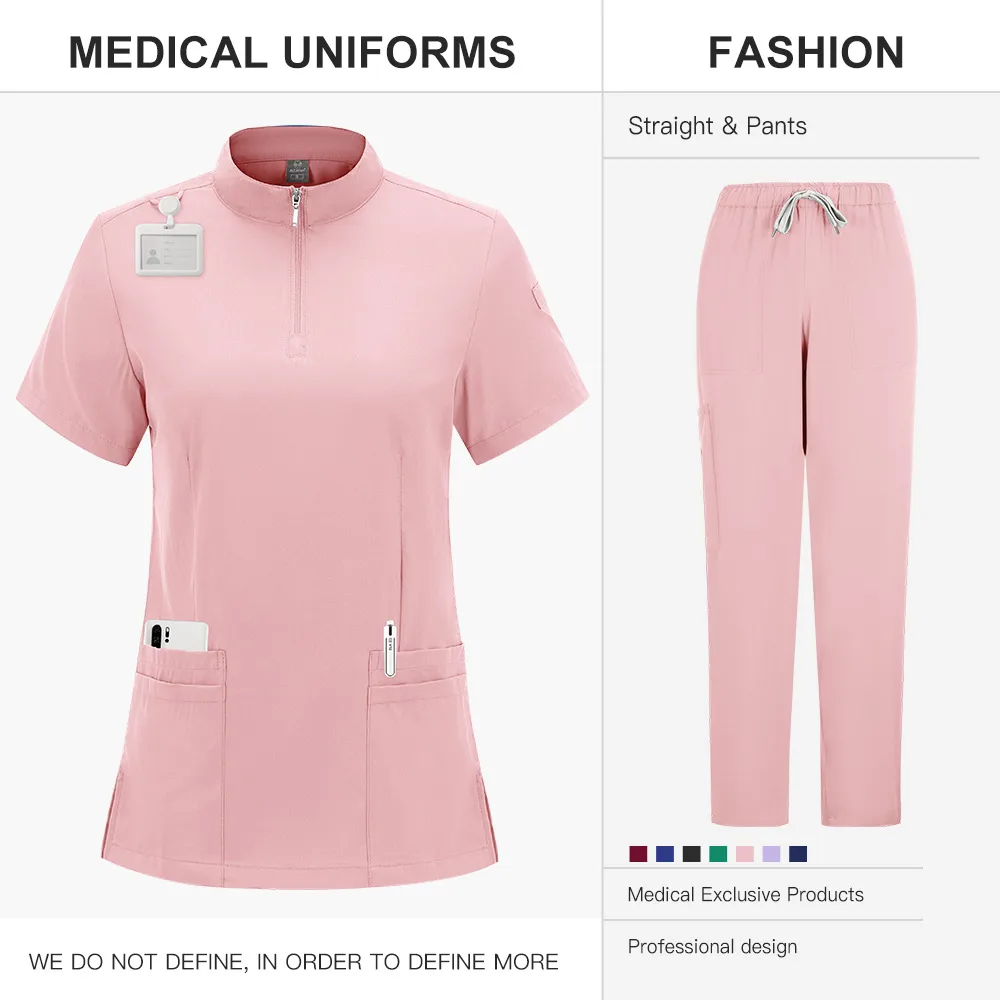 Sterile Operating Room Zipped Stand Collar Lab Coat Hand Washing Suit Straight-Leg Pants Solid Color Doctor Nurse Work Clothes display picture 11