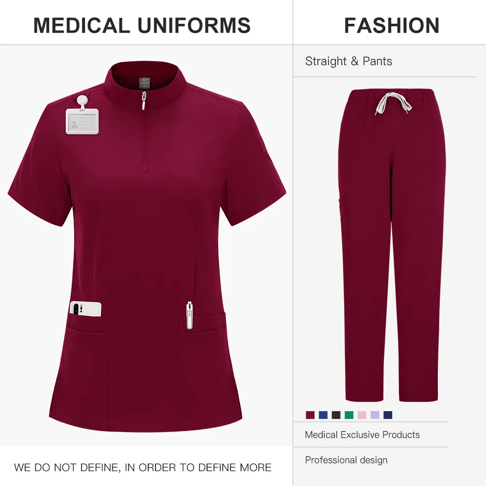 Sterile Operating Room Zipped Stand Collar Lab Coat Hand Washing Suit Straight-Leg Pants Solid Color Doctor Nurse Work Clothes display picture 6