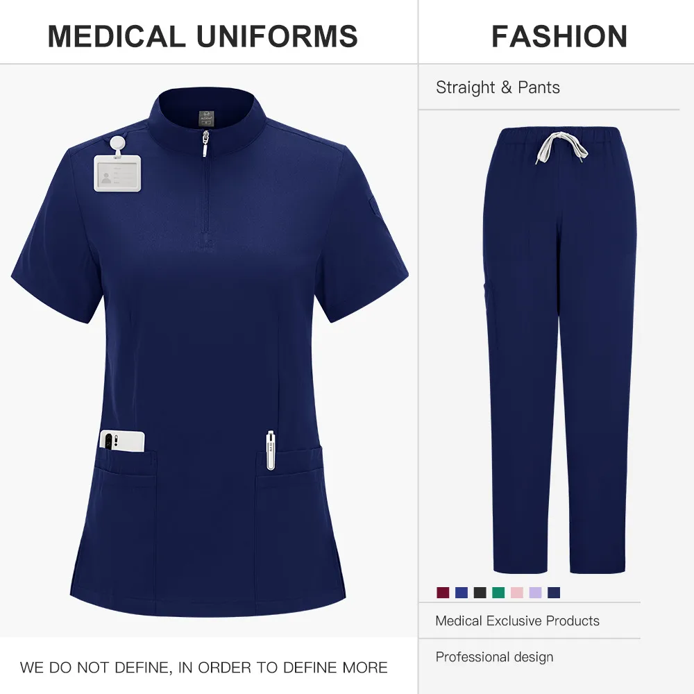 Sterile Operating Room Zipped Stand Collar Lab Coat Hand Washing Suit Straight-Leg Pants Solid Color Doctor Nurse Work Clothes display picture 7