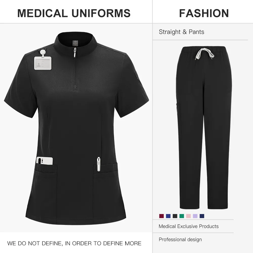 Sterile Operating Room Zipped Stand Collar Lab Coat Hand Washing Suit Straight-Leg Pants Solid Color Doctor Nurse Work Clothes display picture 8