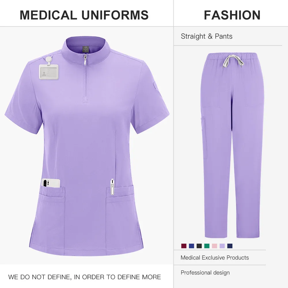 Sterile Operating Room Zipped Stand Collar Lab Coat Hand Washing Suit Straight-Leg Pants Solid Color Doctor Nurse Work Clothes display picture 10