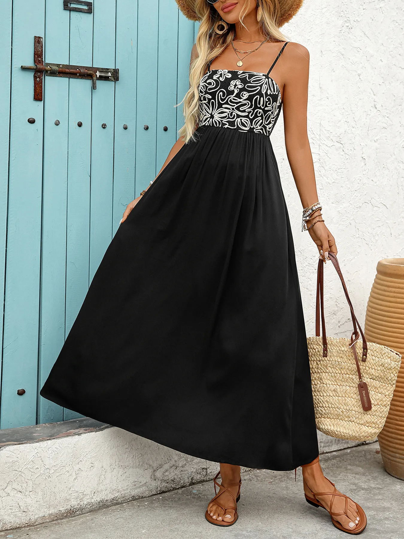 Women's Strap Dress Elegant Simple Style Strap Sleeveless Flower Midi Dress Holiday Daily display picture 1