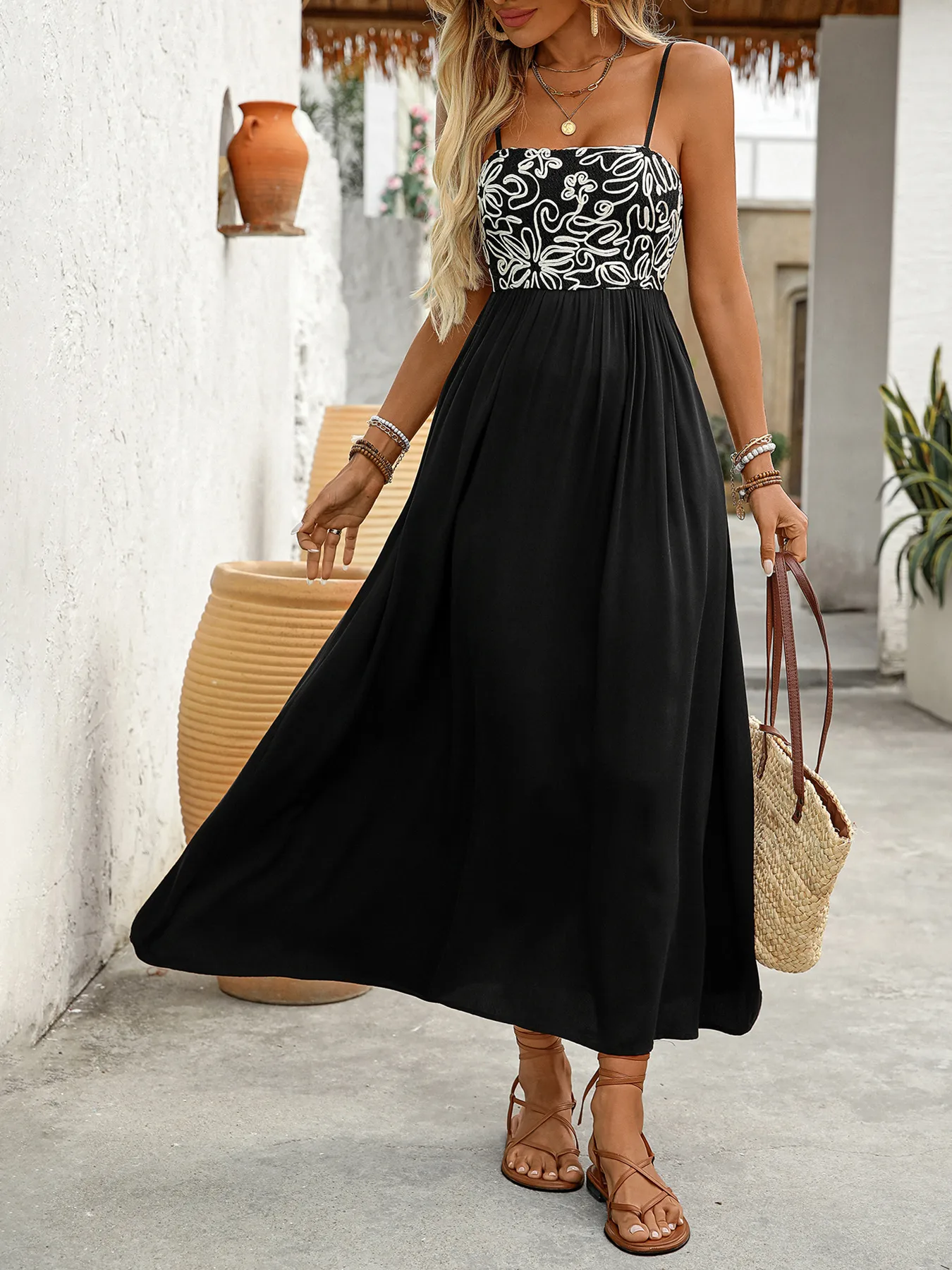 Women's Strap Dress Elegant Simple Style Strap Sleeveless Flower Midi Dress Holiday Daily display picture 3