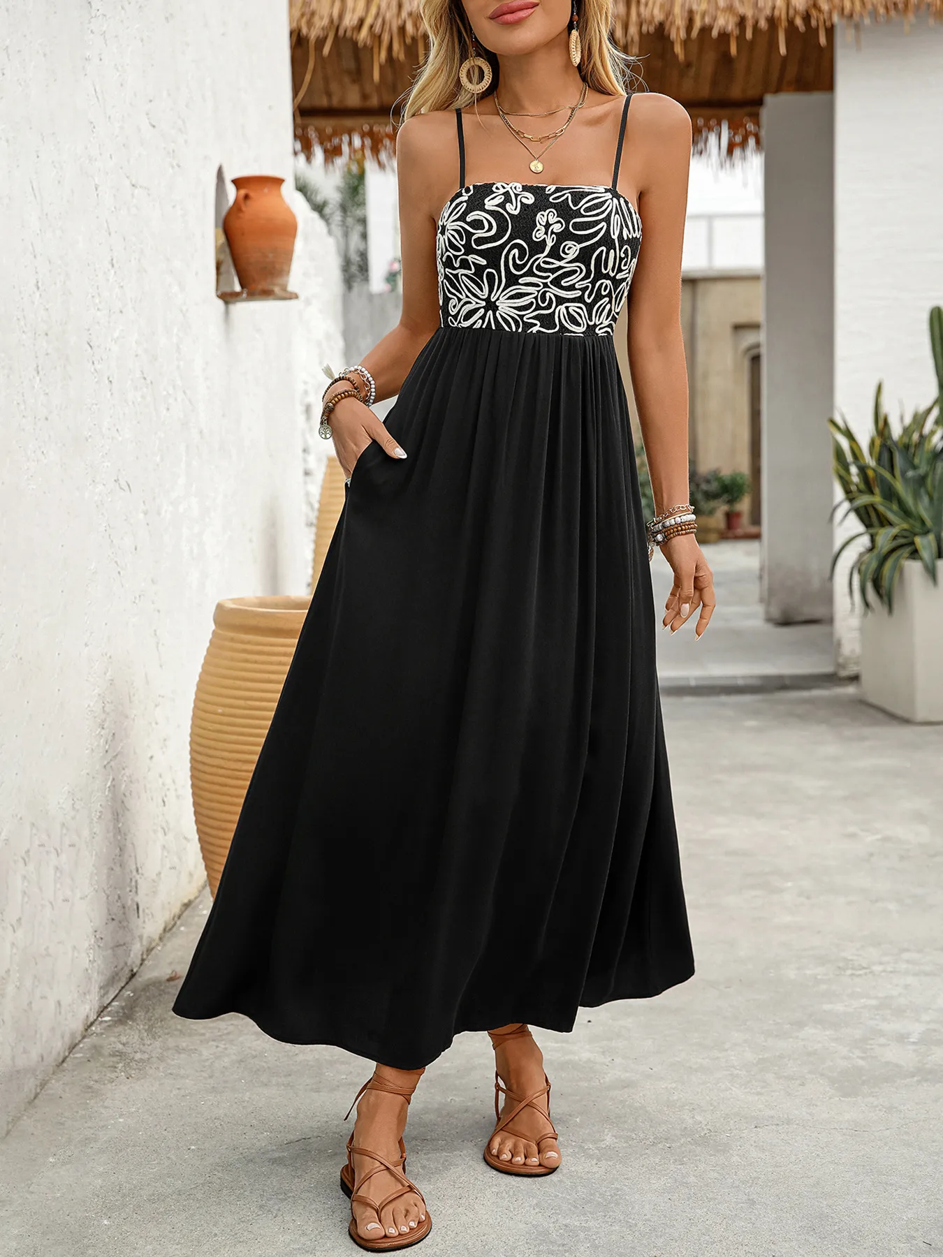 Women's Strap Dress Elegant Simple Style Strap Sleeveless Flower Midi Dress Holiday Daily display picture 5