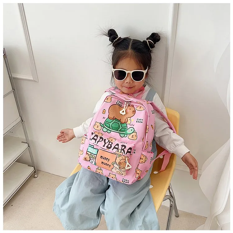 Kid'S Nylon Cartoon Capybara Cute Square Zipper Functional Backpack display picture 2