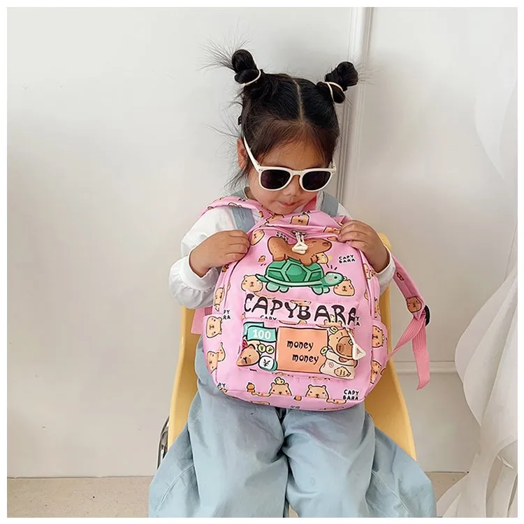 Kid'S Nylon Cartoon Capybara Cute Square Zipper Functional Backpack display picture 9