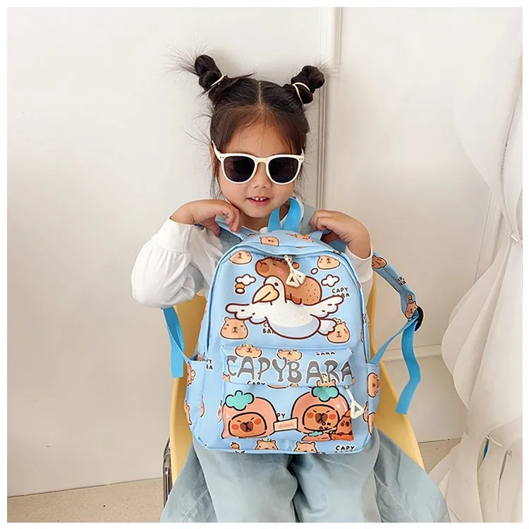 Kid'S Nylon Cartoon Capybara Cute Square Zipper Functional Backpack display picture 4