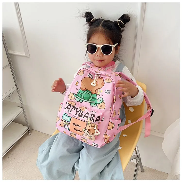 Kid'S Nylon Cartoon Capybara Cute Square Zipper Functional Backpack display picture 3