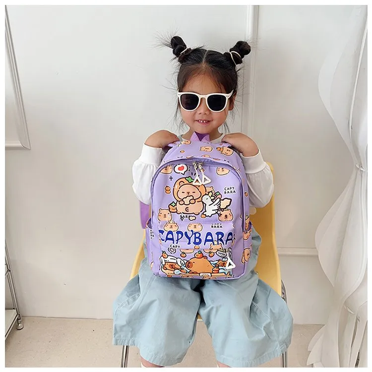 Kid'S Nylon Cartoon Capybara Cute Square Zipper Functional Backpack display picture 5
