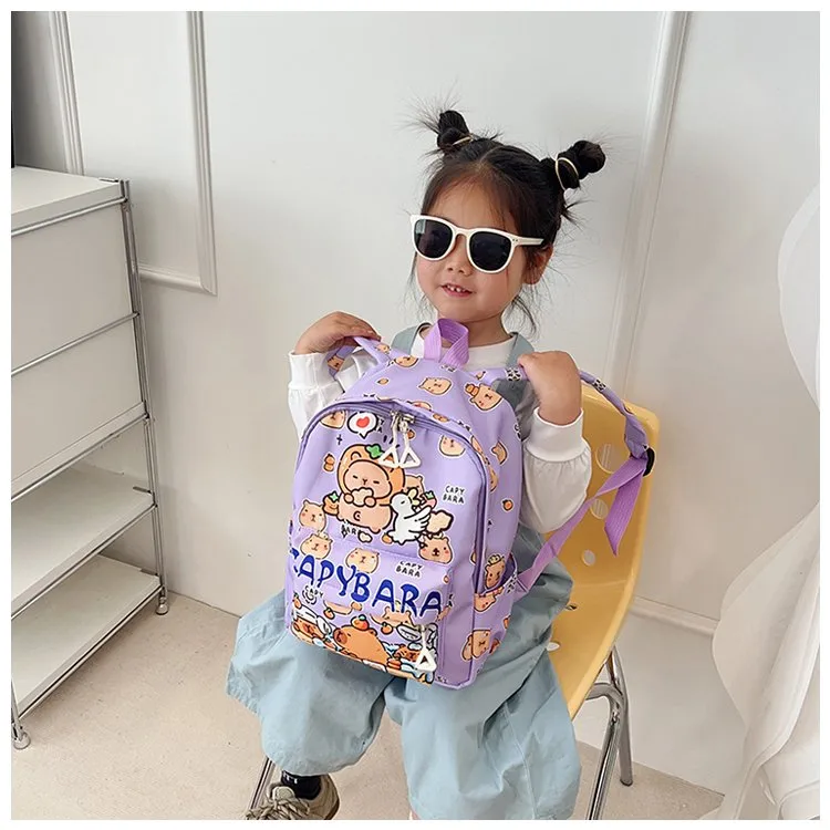 Kid'S Nylon Cartoon Capybara Cute Square Zipper Functional Backpack display picture 6
