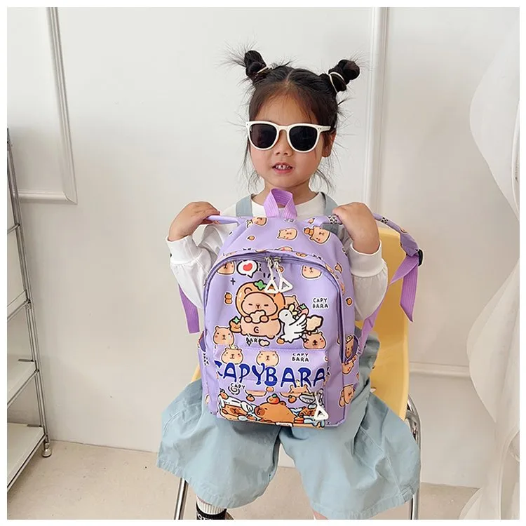 Kid'S Nylon Cartoon Capybara Cute Square Zipper Functional Backpack display picture 12
