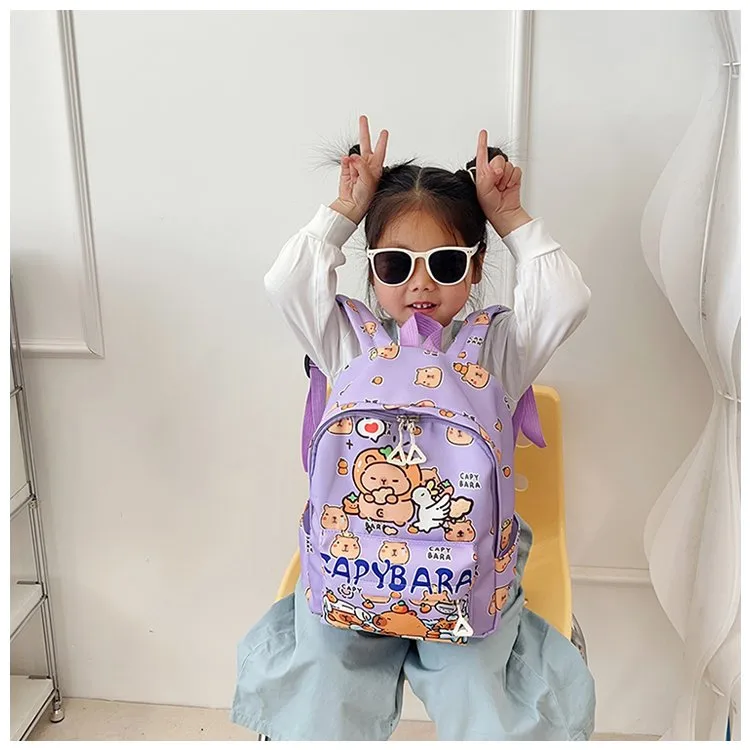 Kid'S Nylon Cartoon Capybara Cute Square Zipper Functional Backpack display picture 8