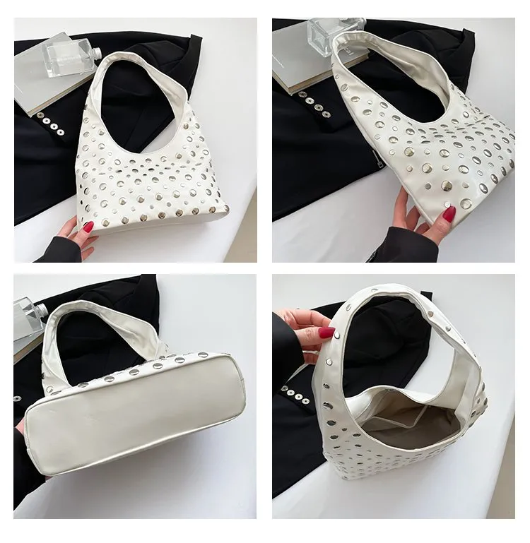 Women's Pu Leather Round Dots Solid Color Streetwear Rivet Dumpling Shape Magnetic Buckle Tote Bag display picture 1