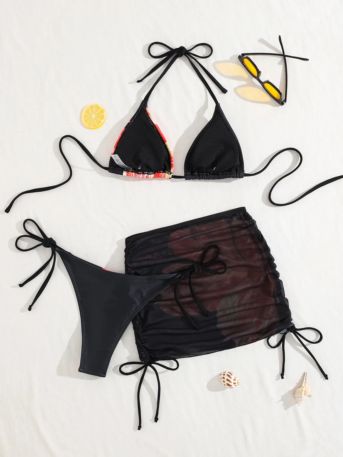 Women's Sexy Sweet Color Block Flower 3 Pieces Set Swimwear display picture 4