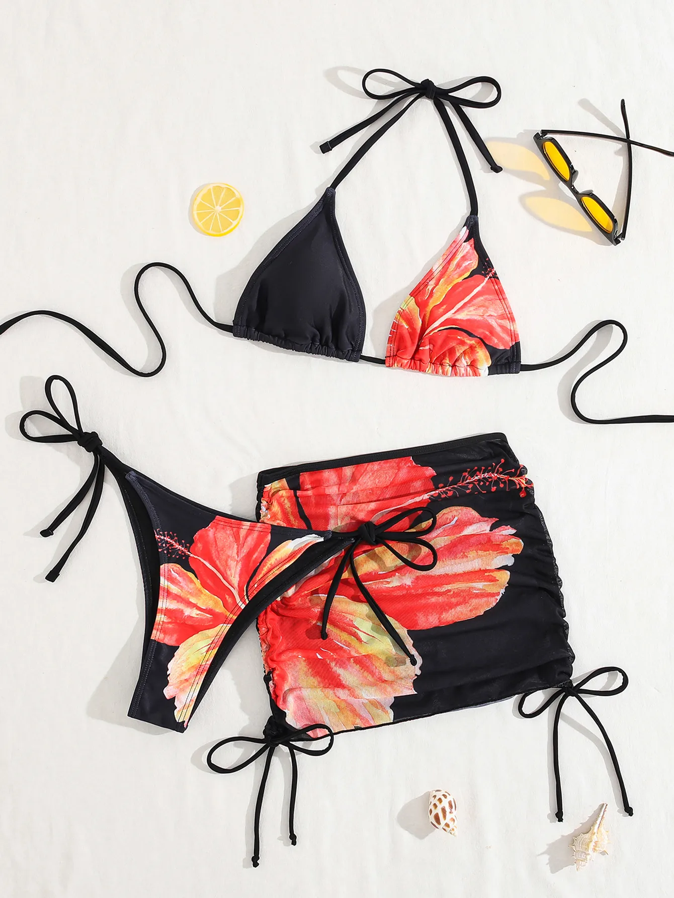 Women's Sexy Sweet Color Block Flower 3 Pieces Set Swimwear display picture 5