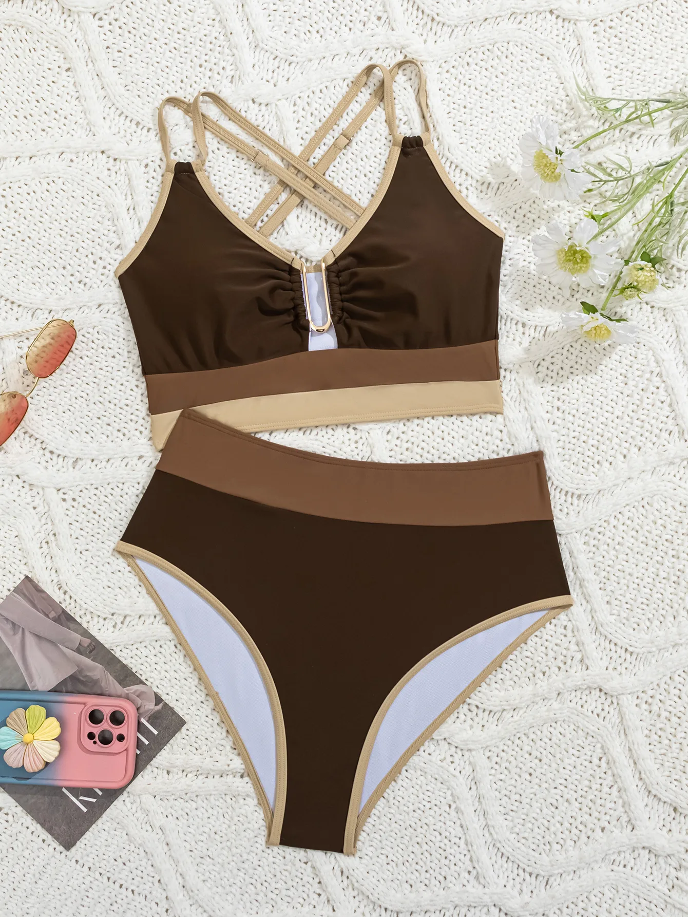 Women's Continuous Color Matching 2 Pieces Set Swimwear display picture 7