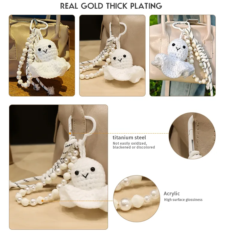 1 Piece Cute Handmade Pastoral Semicircle Acrylic Knit Titanium Steel Heart Clasp Closure Bag Pendant Keychain display picture 1