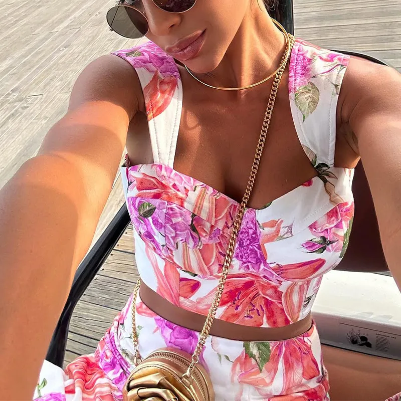 Holiday Street Women's Temperament Commuter Streetwear Printing 4-Way Stretch Fabric Polyester Skirt Co-ord Set Shorts Sets display picture 4