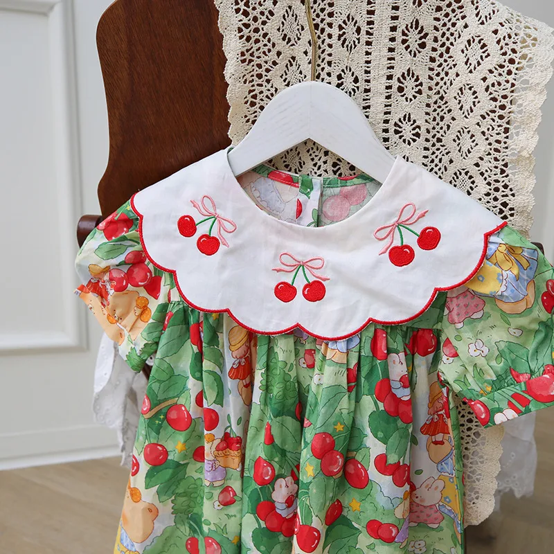 Girl'S Casual Cute Cherry Cotton Girls Dresses display picture 2
