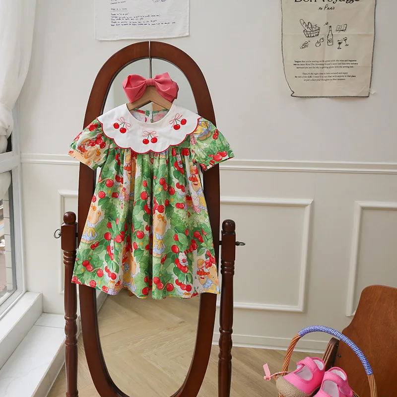 Girl'S Casual Cute Cherry Cotton Girls Dresses display picture 7