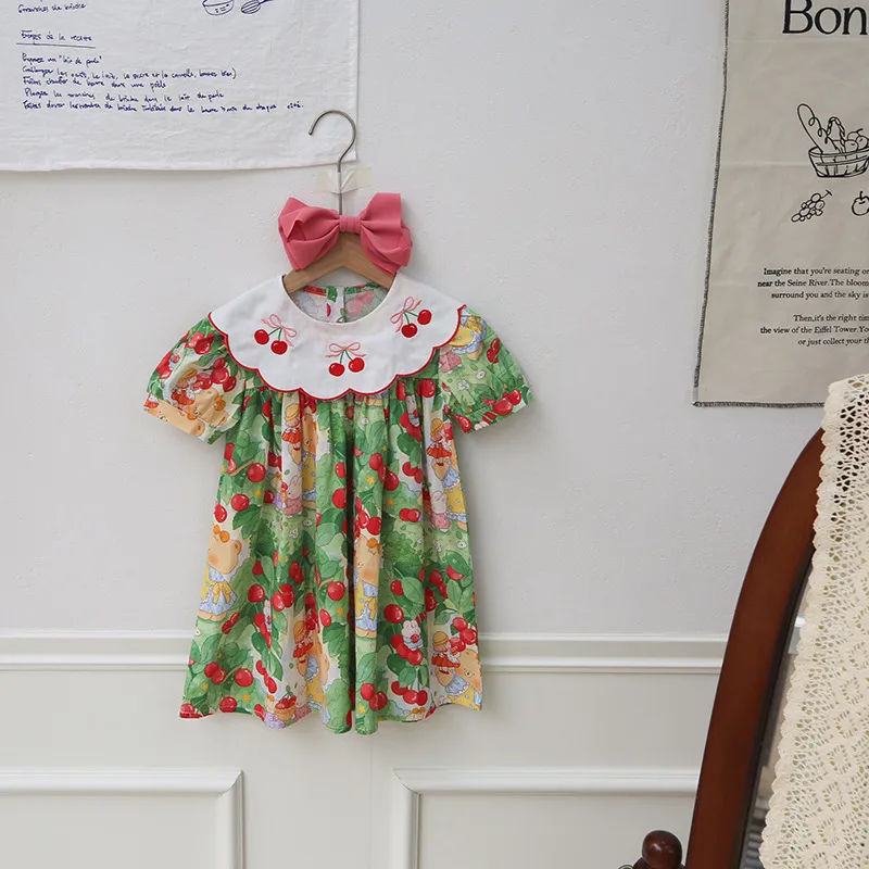 Girl'S Casual Cute Cherry Cotton Girls Dresses display picture 8