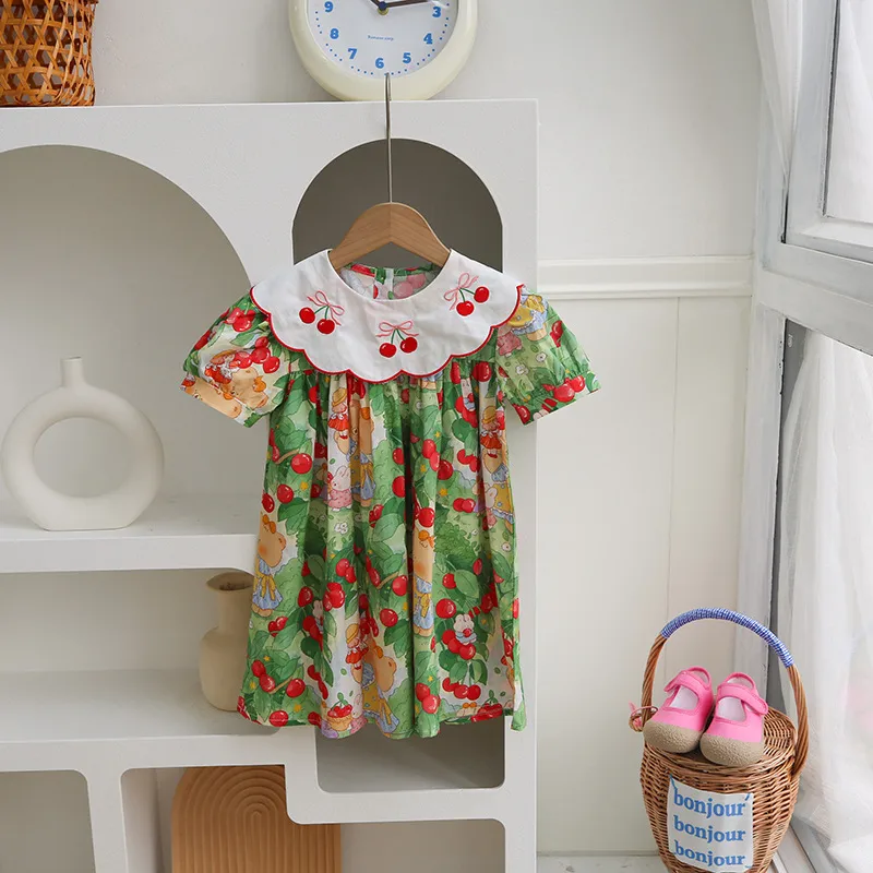 Girl'S Casual Cute Cherry Cotton Girls Dresses display picture 9