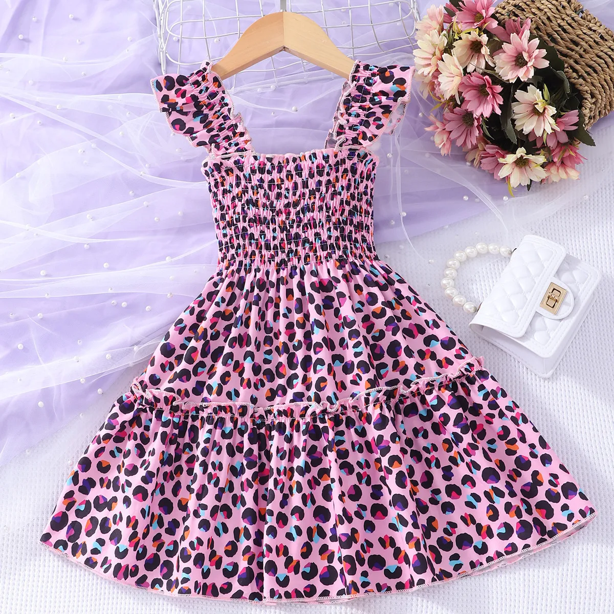 Girl'S Princess Rainbow Butterfly Leopard Polyester Girls Dresses display picture 1