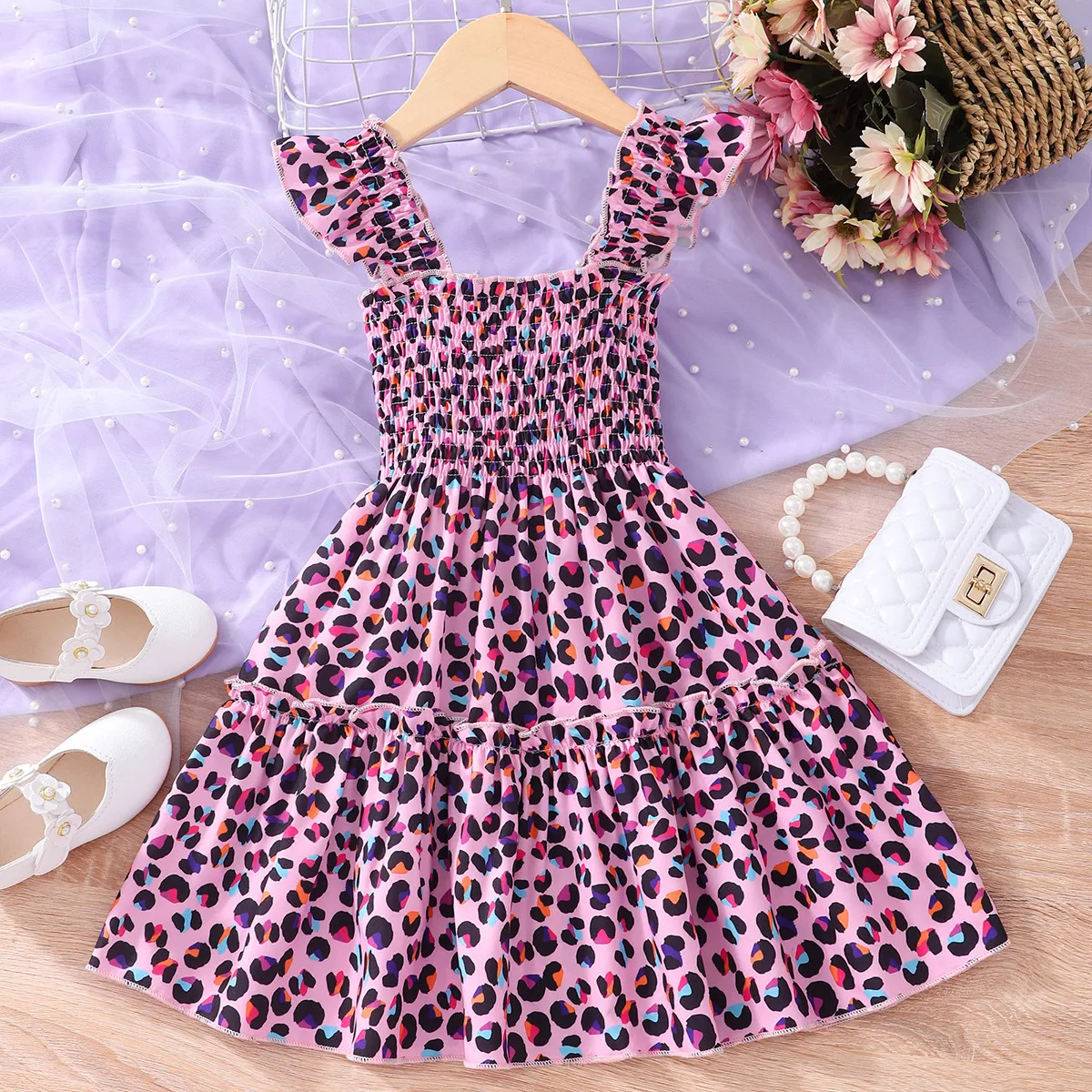 Girl'S Princess Rainbow Butterfly Leopard Polyester Girls Dresses display picture 2