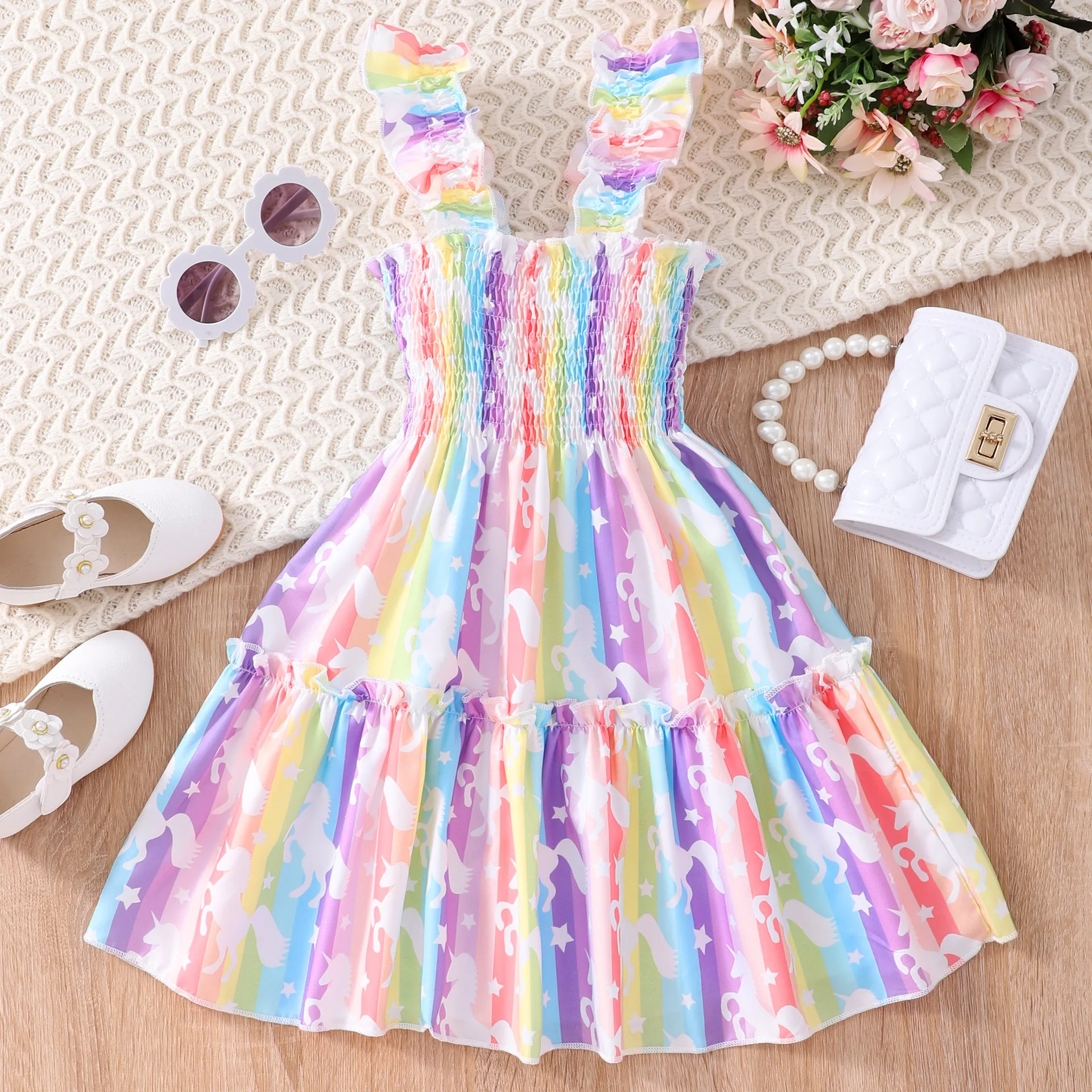 Girl'S Princess Rainbow Butterfly Leopard Polyester Girls Dresses display picture 17