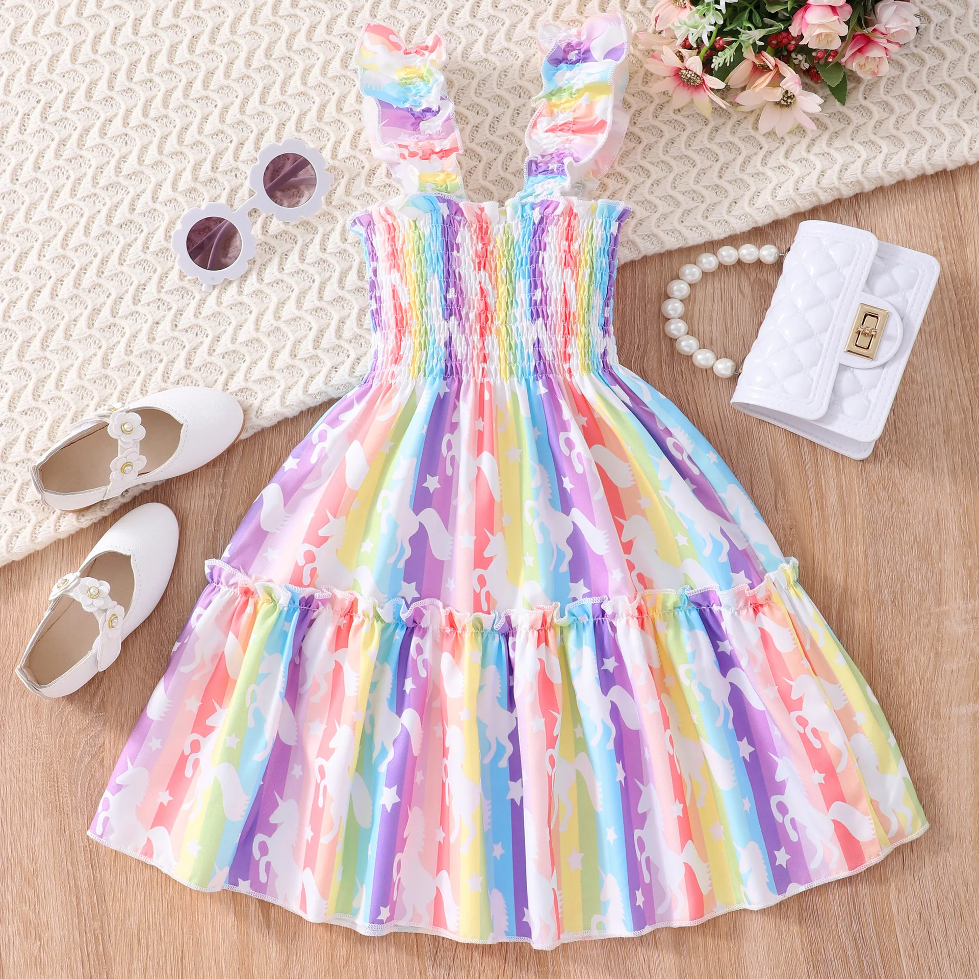 Girl'S Princess Rainbow Butterfly Leopard Polyester Girls Dresses display picture 18