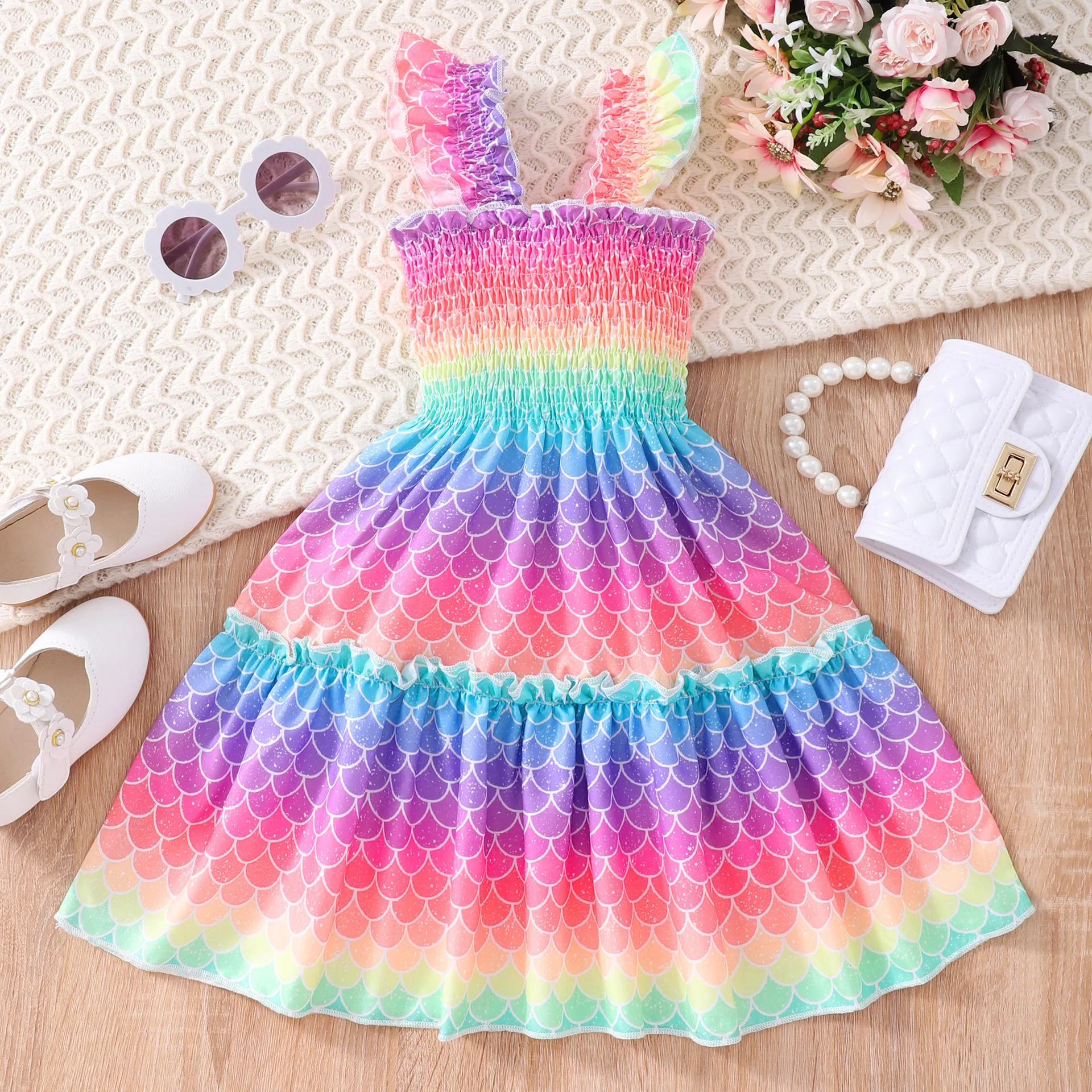 Girl'S Princess Rainbow Butterfly Leopard Polyester Girls Dresses display picture 26