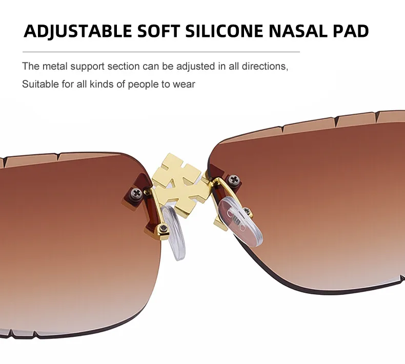 New  Retro Frameless Sunglasses Men's Diamond Cut Edge Imitation Wood Pattern Sunglasses Legs Men's  Wholesale display picture 10