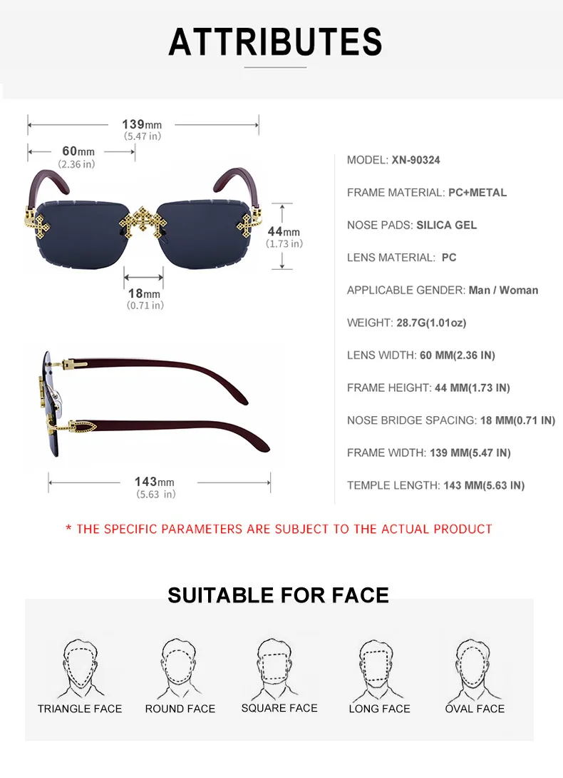 New  Retro Frameless Sunglasses Men's Diamond Cut Edge Imitation Wood Pattern Sunglasses Legs Men's  Wholesale display picture 12