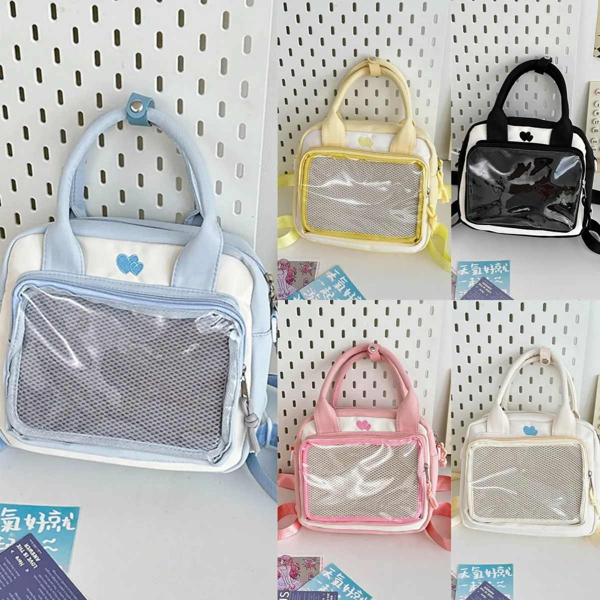 Women's Medium Nylon Color Block Heart Shape Solid Color Basic Square Zipper Functional Backpack Handbag Crossbody Bag display picture 6