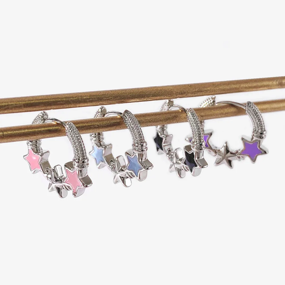 1 Pair Sweet Star Enamel Plating Copper Earrings display picture 1