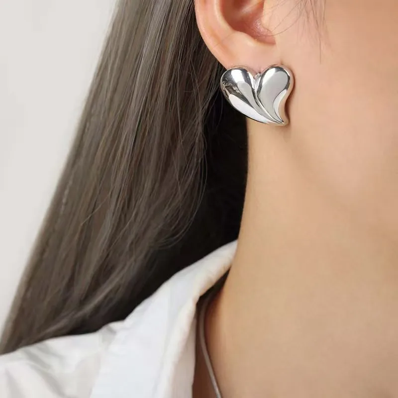 1 Pair Casual Simple Style Heart Shape 304 Stainless Steel Ear Studs display picture 2