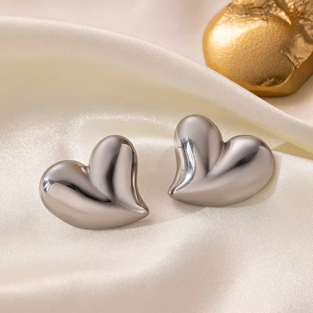 1 Pair Casual Simple Style Heart Shape 304 Stainless Steel Ear Studs display picture 4