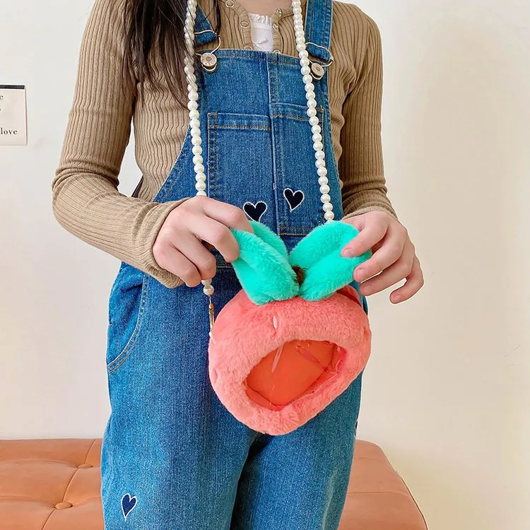 Kid'S Plush Fruit Cute Round Zipper Shoulder Bag display picture 5