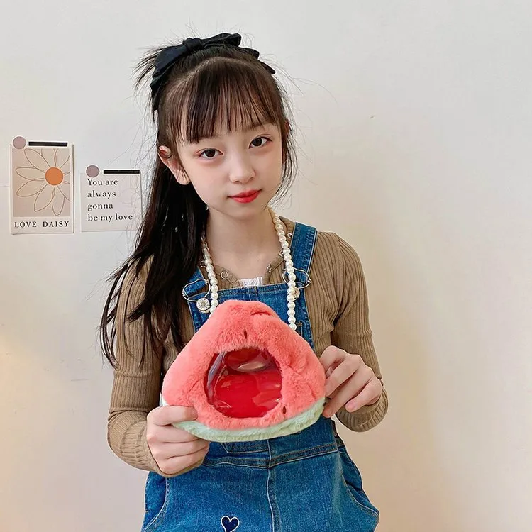 Kid'S Plush Fruit Cute Round Zipper Shoulder Bag display picture 13